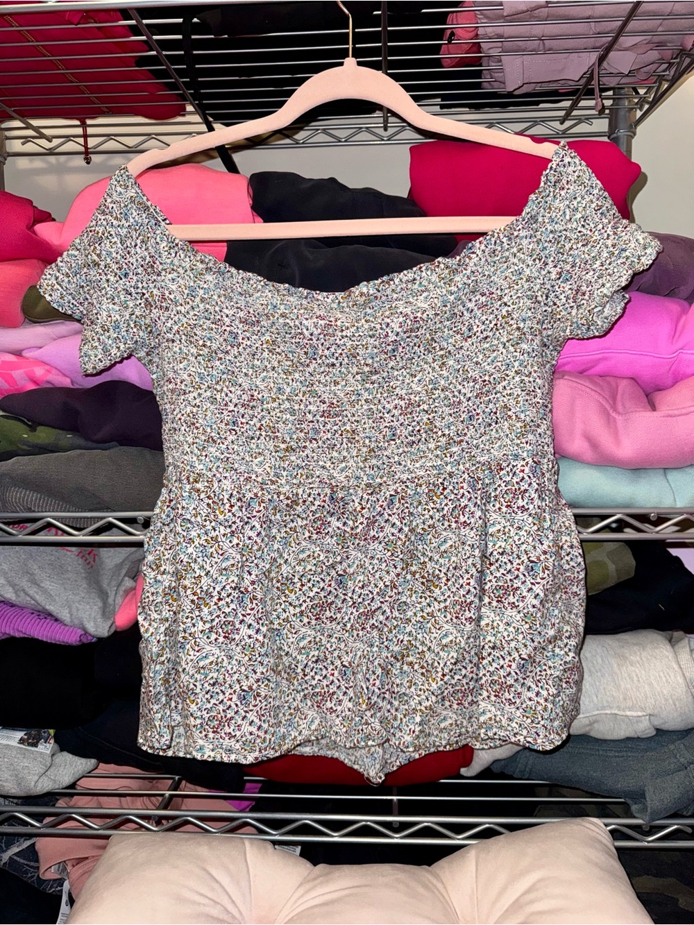 Floral Off-Shoulder Women’s Top - Multicolor Large